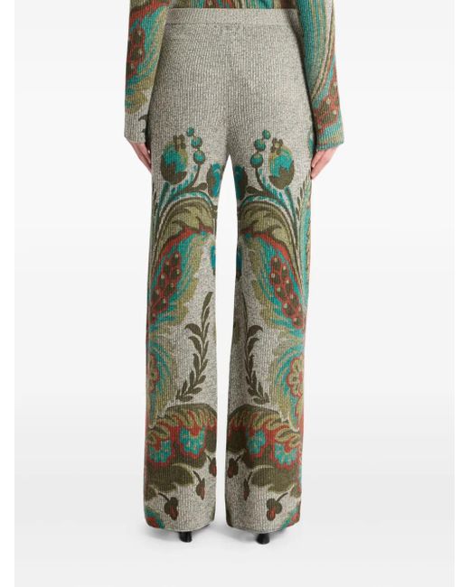Etro Green Ribbed Paisley-Print Trousers