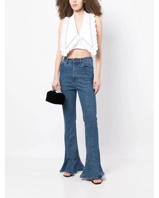 Area White Crystal-Embellished Cropped Top