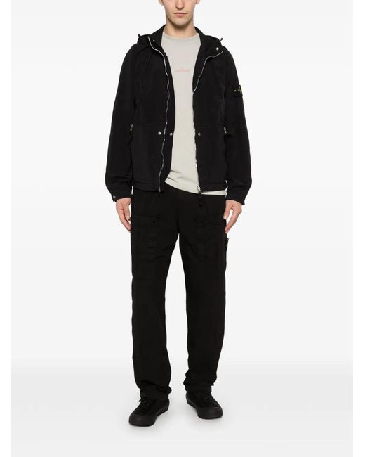 Stone Island Black Compass-Patch Hooded Jacket for men