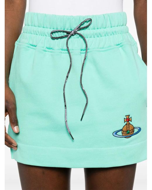 Vivienne Westwood Blue Orb-Embroidered Cotton Miniskirt