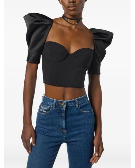 Elisabetta Franchi パフスリーブ コルセットトップ Black