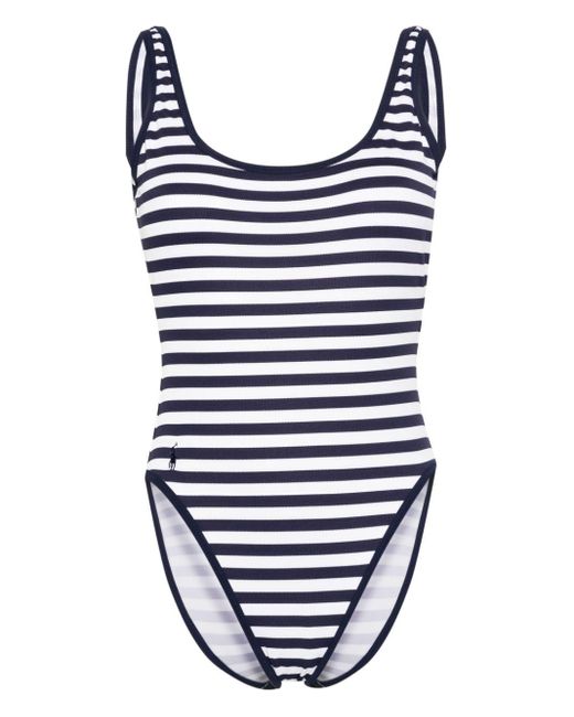 Polo Ralph Lauren Blue Striped Piqué-weave Swimsuit