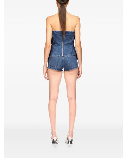 David Koma Blue 3D Flower Denim Corset Top