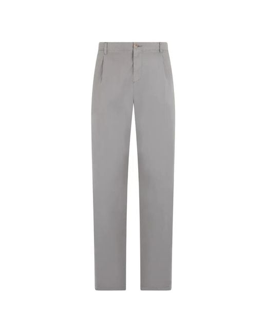 Fedeli Gray Pleated Straight-Leg Trousers for men