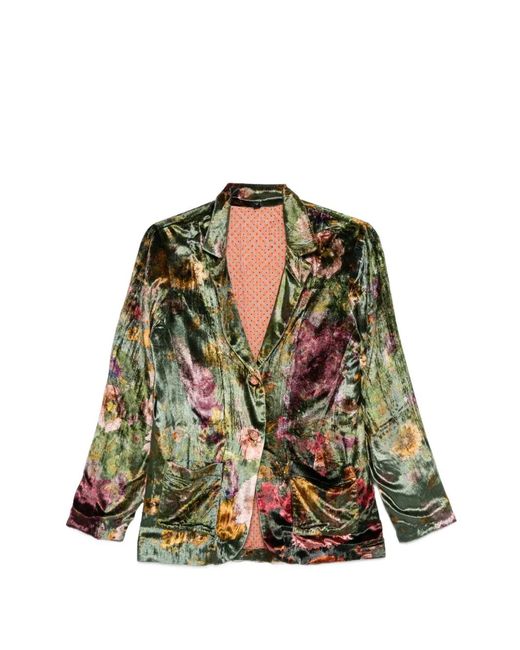 Yavi Green Floral Velvet Blazer