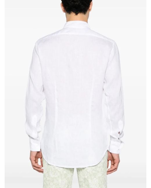 メンズ Dell'Oglio バンドカラー リネンシャツ White