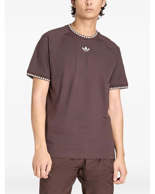 Adidas Purple Chest Stripes Engineered Collar Logo T-Shirt for men
