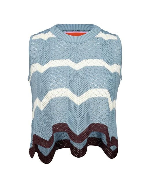 LaDoubleJ Blue Chevron Open-Knit Top