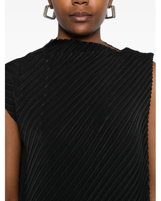 Issey Miyake Black Pleated Sleeveless Asymmetrical Dress