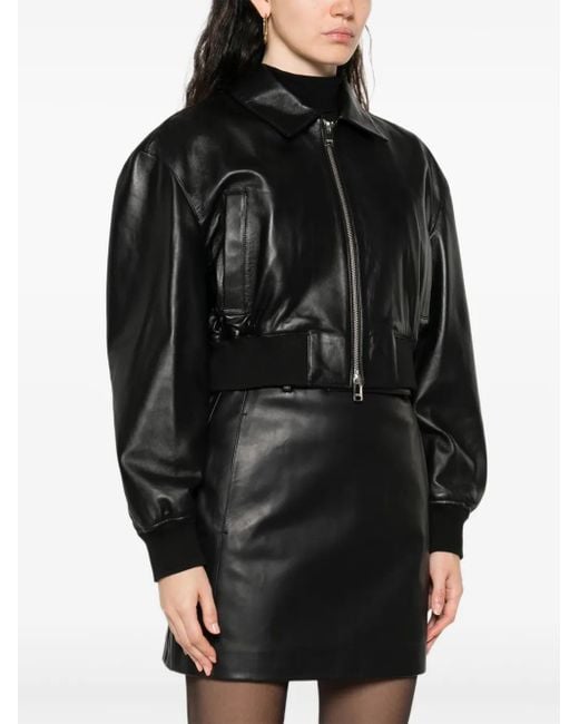 Arma Black Desy Cropped Zip-Front Leather Jacket