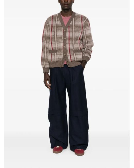 Aspesi Brown Checked Wool Cardigan for men