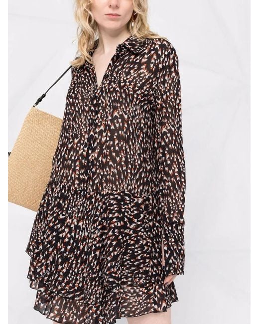 Patrizia Pepe Black Abstract-Print Ruched Shirtdress