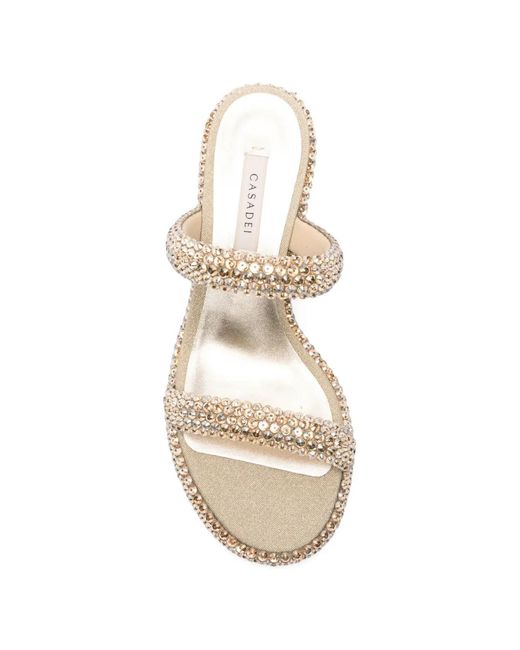 Casadei Natural Sirio Crystal-Embellished Kitten-Heel Sandals