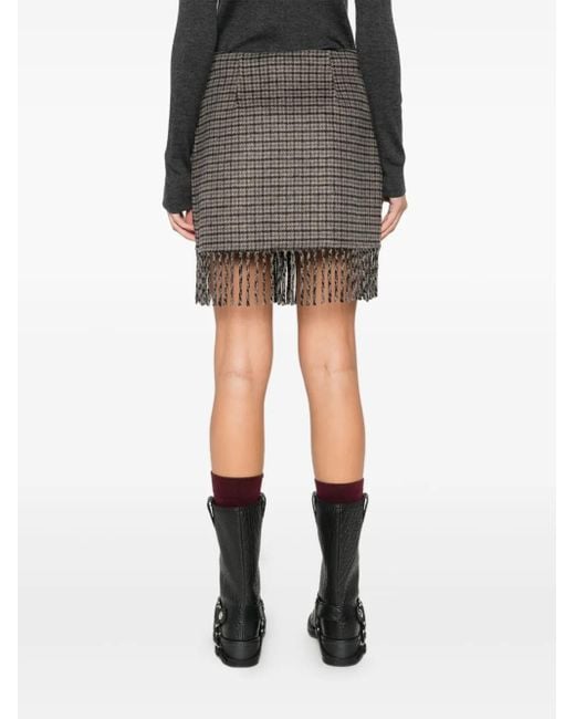 P.A.R.O.S.H. Black Checked Fringe Skirt