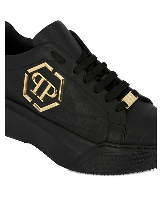 Philipp Plein Black Crocco Godzilla Runner Sneakers