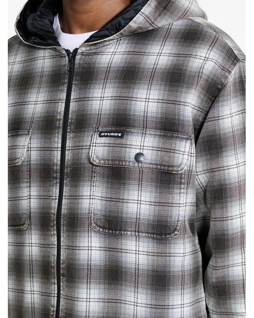 Stussy Gray Plaid Zip-Up Hooded Jacket for men