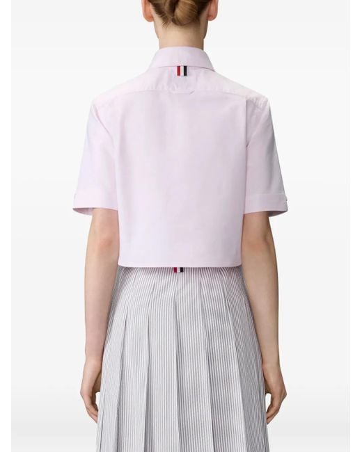 Thom Browne Pink Logo-Patch Short-Sleeve Shirt