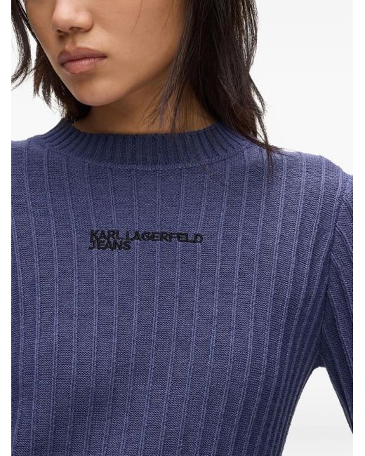 Karl Lagerfeld Blue Ribbed High-Neck Dress