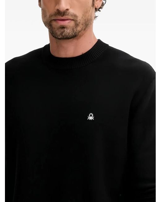 Benetton Black Knitted Logo Jumper for men