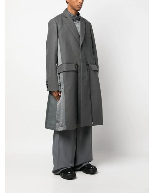 Sacai Gray Drawstring Wool Trench Coat for men