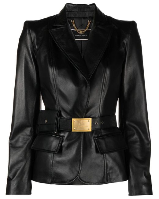 Elisabetta Franchi Black Belted-waist Leather Jacket