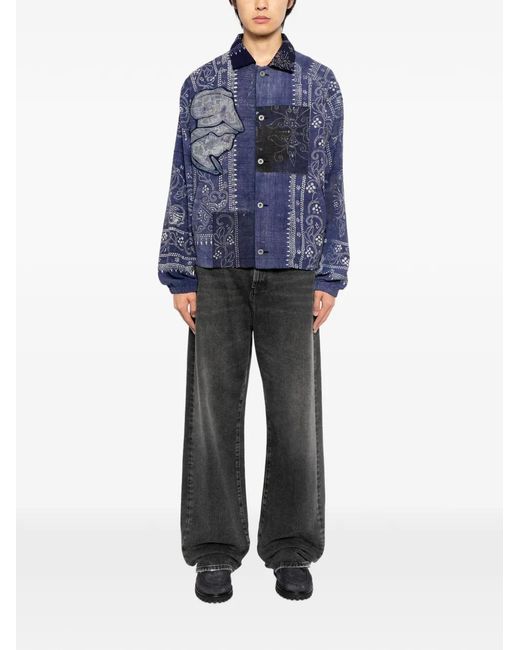 Kafeneo by TBF Blue Patch-Work Shirt Jacket for men