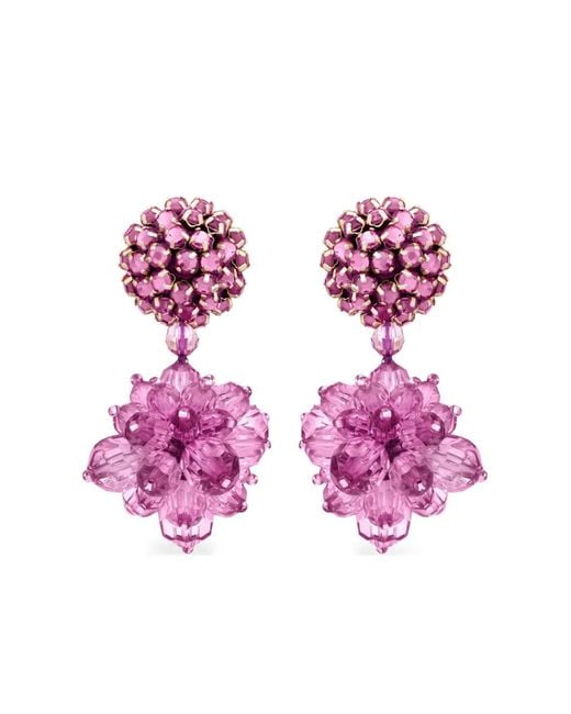 Oscar de la Renta Pink Beaded Flower Earrings