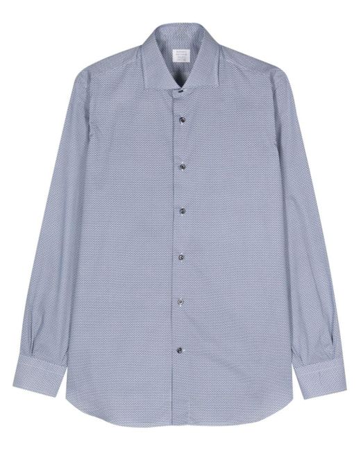 Mazzarelli Blue Geometric-pattern Cotton Shirt for men