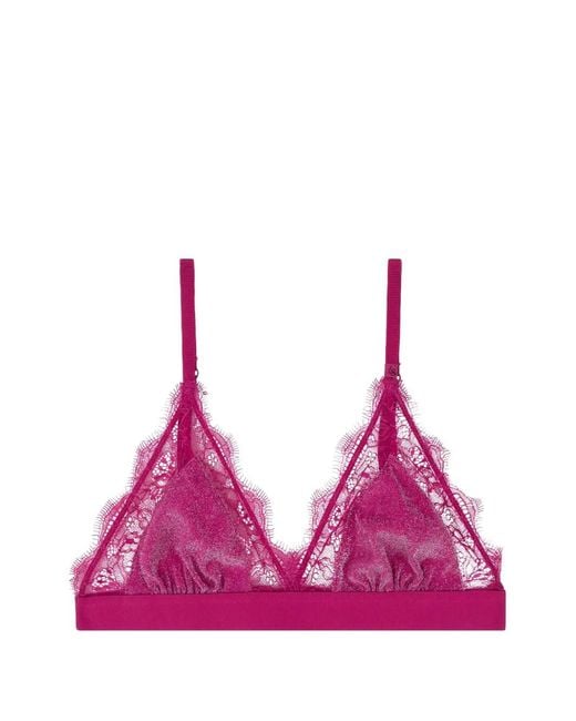 LoveStories Pink Lace-Trim Metallic-Finish Bra