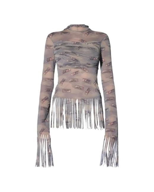 AVAVAV White Banknote-Print Fringed Blouse