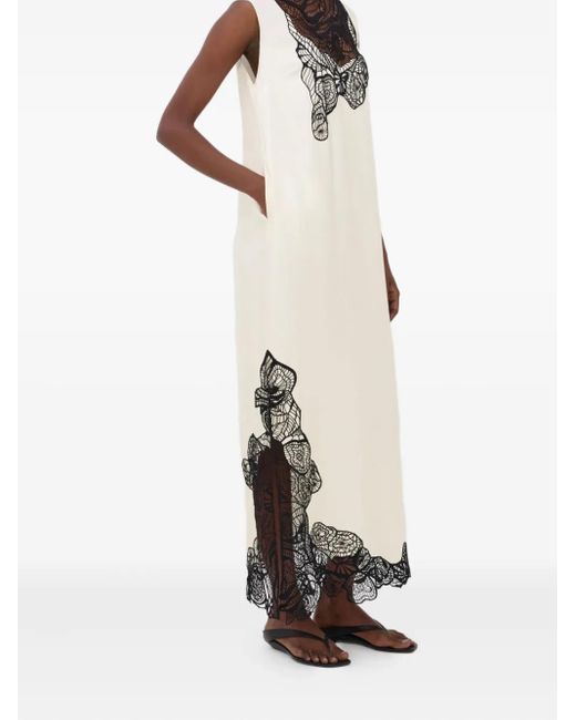 Loulou de Saison White Uma Lace-Trim Silk Midi Dress