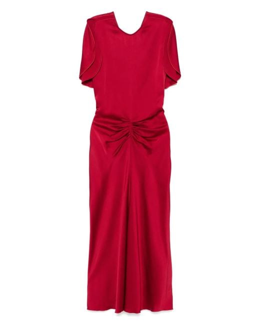 Victoria Beckham Midi-Jurk Met Gesmockt Detail in het Red