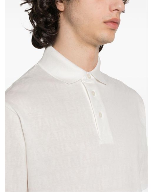 Emporio Armani White Logo-jacquard Polo Shirt for men