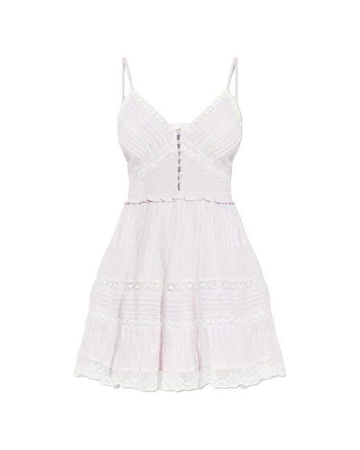 LoveShackFancy White Krista Lace-Detail Smocked Mini Dress