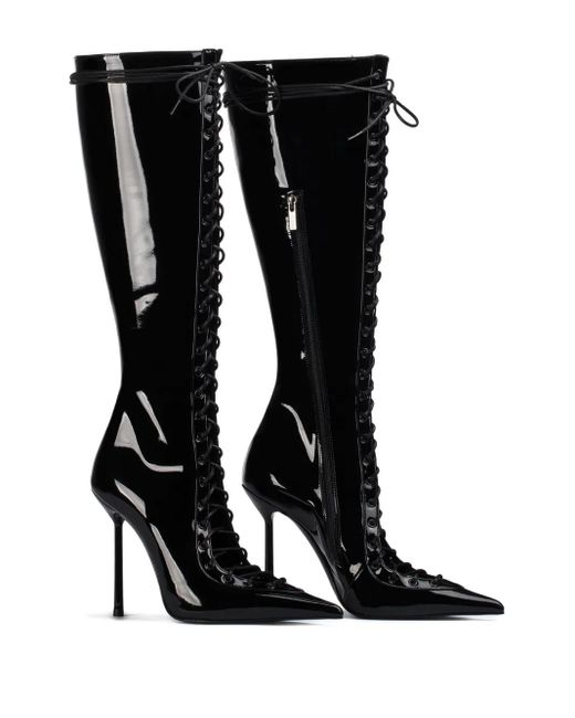 Le Silla Black 100Mm Lace-Up Pointed-Toe Boots