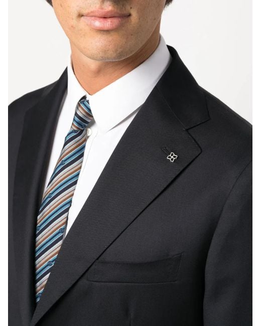 Tagliatore Black Logo-Plaque Virgin-Wool Single Breasted Blazer for men