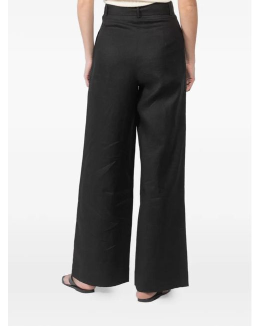 Hevron Black Alina Pleated Buckle Palazzo Pants