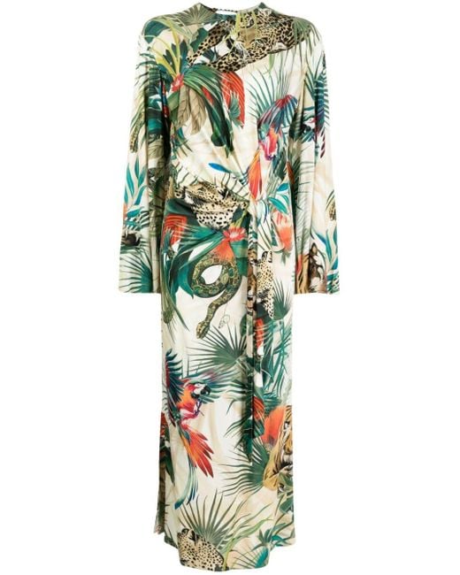 Roberto Cavalli Green Jungle-print Wrap Dress