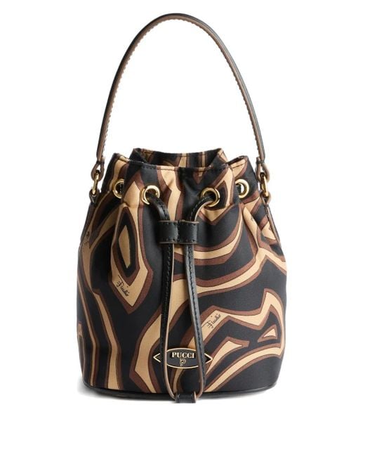 Emilio Pucci Black Abstract-Print Drawstring Bucket Bag