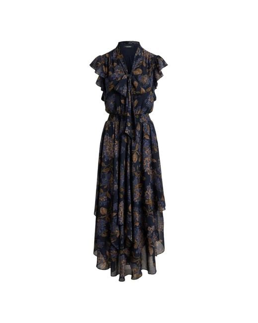 Ralph Lauren Black Floral-Print Asymmetric Dress