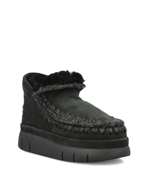 Mou Black Bounce Braided-Trim Shearling Ankle Boots