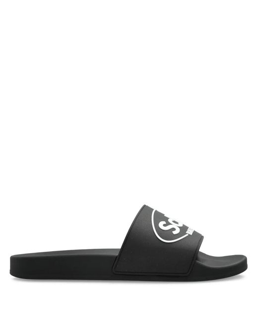 Balenciaga Black Logo-Print Slides for men