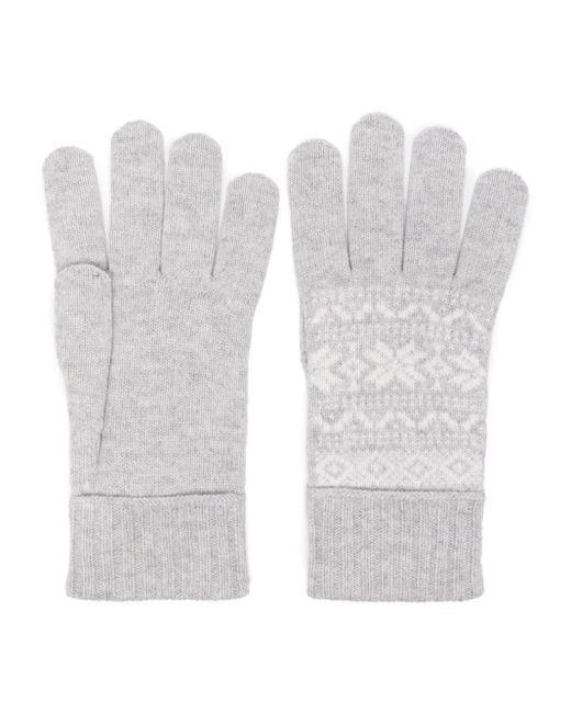 Eleventy White Patterned-Intarsia Gloves