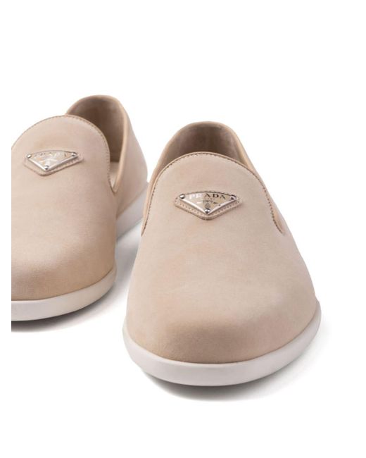 Prada Wildleder-Loafer mit Triangel-Logo in White für Herren