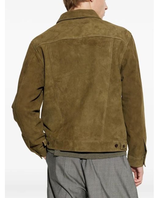 Officine Generale Green Button-Fastening Suede Jacket for men