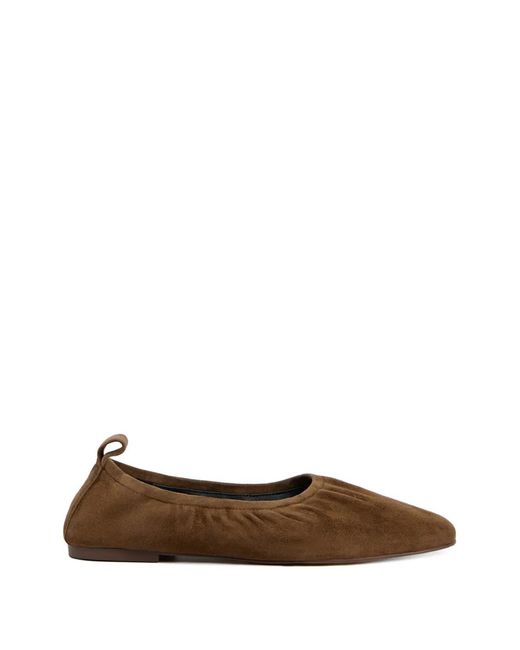 12 STOREEZ Brown Gathered Suede Ballet Flats