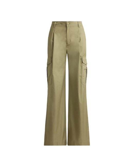 Ralph Lauren Green Pleated Wide-Leg Cargo Pants