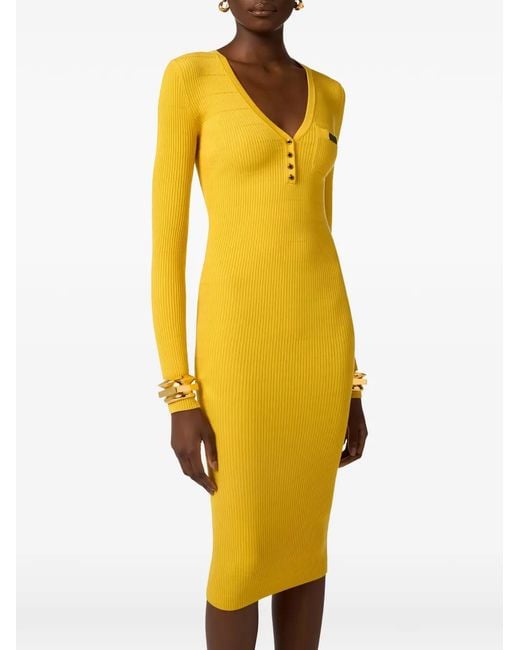 Elisabetta Franchi Yellow Micro-Braided Dress