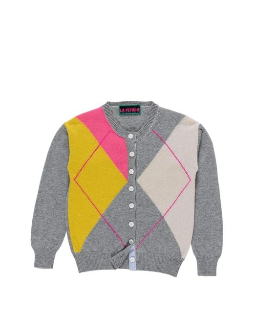 La Fetiche Gray Cynthia Argyle-Pattern Cardigan