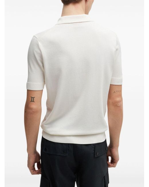 HUGO White Logo-appliqué Zip-up Polo Shirt for men